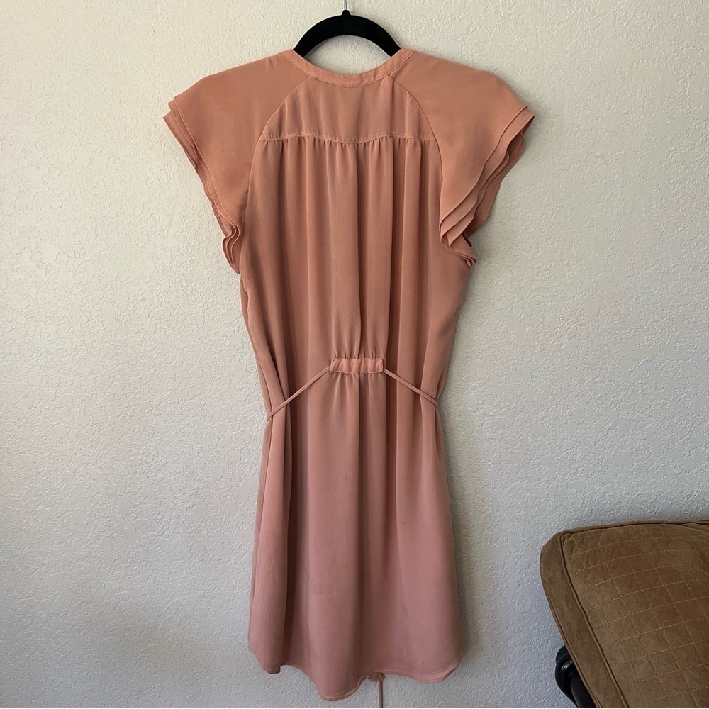 H & M coral tunic mini dress, 6, fully lined, tie belt, ruffles at neckline. - Picture 12 of 16
